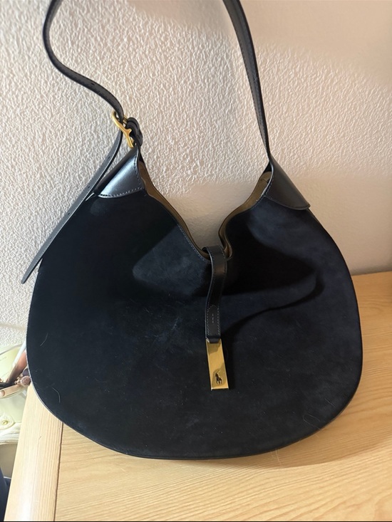 Polo Ralph Lauren Handbags - Polo by Ralph Lauren Black Suede Large Shoulder Bag with Gold Hardware
